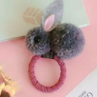 儿童秋冬可爱毛球兔子发绳扎头发圈女童学生卡通毛绒头绳皮筋发箍 灰色一个