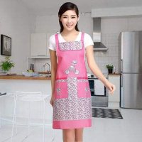 韩版围裙反穿衣办公女围裙厨房做饭防脏防油围裙罩衣可爱中长围裙 [背带自行车款]玫红2件