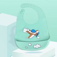 超软硅胶立体宝宝防水饭兜儿童免洗吃饭围嘴易清洗卡通婴儿喂饭兜 绿色飞机