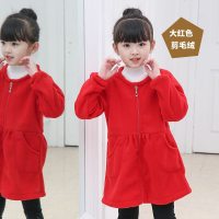水晶绒儿童羽绒服罩衣女童秋冬款拉链长袖护衣宝宝画画服棉服罩衣 大红色(剪毛绒款) 120