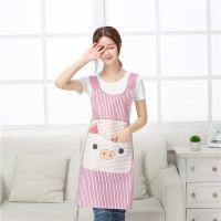 围裙女可爱长袖防尘防污厨房围裙成人罩衣反穿衣罩带袖围裙罩衣 无袖背带小猪粉[1件装]
