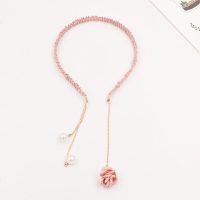 女童甜美珍珠流苏头箍发带假耳环发箍发卡子儿童发饰头饰品 单花粉色