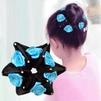 儿童皮筋发饰女童丸子头盘发器扎头发绳马尾发圈宝宝可爱头花头饰 玫瑰花发圈:蓝色