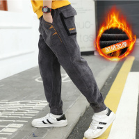 男童冬装裤子2019新款中大童加绒加厚灯芯绒裤子男孩子休闲长裤 灰色加绒款 140