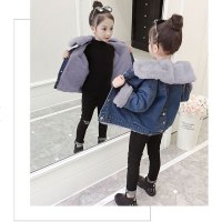 冬款女童加绒牛仔外套冬2019新款夹克韩版上衣中大儿童加厚棉衣 女童加绒外套 灰色 120建议身高