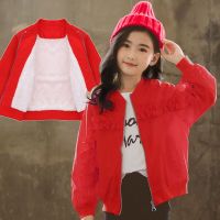女童加厚外套秋冬2019新款韩版儿童加绒夹克女孩中大童上衣休闲潮 红色(加绒加厚) 160码建议身高140