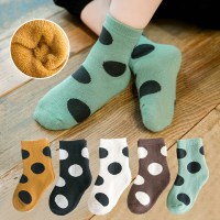 儿童袜子秋冬季加厚毛圈袜男童女童中筒袜宝宝毛巾袜小孩保暖潮袜 C160-毛圈大圆点【5双】 3-5岁【
