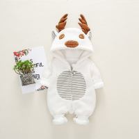 初生婴儿3秋冬装连体衣冬季爬服 新生儿6满月宝宝女衣服9男12秋季 麋鹿-白色 秋款 73码(4-6个月 6