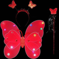 儿童蝴蝶翅膀玩具三四件套女奇妙仙子发光表演公主仙女魔法棒道具 翅膀三件套 单层翅膀粉色