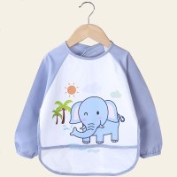 宝宝吃饭罩衣围兜防水婴儿反穿衣春夏秋冬长袖儿童围裙画画衣护衣 6013灰色大象 XL建议1.5-3岁