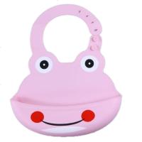 硅胶婴儿宝宝围兜儿童饭兜防水立体围嘴大号小孩食饭兜口水巾免洗 青蛙款(浅粉)