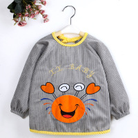 宝宝吃饭罩衣水晶绒女孩秋冬儿童围裙长袖防水男童围兜婴儿反穿衣 深灰色[小螃蟹] 80 [建议6个月-1