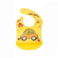 宝宝吃饭围兜1/2/3个装立体防水口水兜婴儿童围嘴饭兜柔软食饭兜 黄色汽车