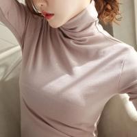 秋冬季哺乳衣外出辣妈款喂奶上衣时尚产后加绒加厚高领T恤打底衫 大高领款皮粉色 XL