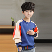 男童卫衣春秋款儿童圆领长袖2019新款中大童韩版男孩冬装加绒上衣 蓝色【春秋款】 120码建议身高110左