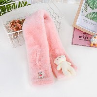 儿童围巾女冬季男女围脖加绒加厚毛绒卡通可爱宝宝保暖围巾 亮粉[小熊]