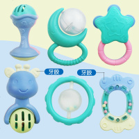 婴儿宝宝早教拨浪鼓新生幼儿手摇铃玩具男女孩牙胶可咬3-6-12个月 摇铃牙胶6件套