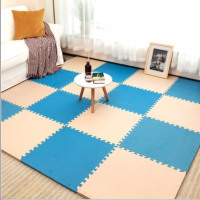 泡沫地垫拼图家用垫子儿童爬爬垫卧室地毯爬行垫拼接海绵垫地板垫 米色+蓝色--送边条 30*30*0.8
