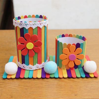 雪糕棒diy儿童手工制作业房子材料模型冰糕棒笔筒雪糕棍拼装玩具 笔筒 包含胶水+图纸