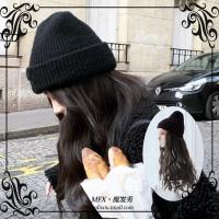 抖音带帽子的假发帽子假发一体女冬天时尚潮流带头发的毛线帽子长卷发浪全头套