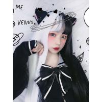 洛丽塔假发洛丽塔黑白假发双色阳女长直发新款暗黑系长发双色麻花辫全头套