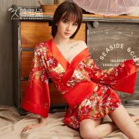 久慕雅黛红色性感和服风紧身制服诱惑套装新婚性感睡衣 红色和服睡裙+蝴蝶结 均码