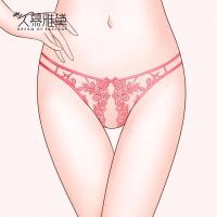 久慕雅黛性感蕾丝刺绣透视低腰女士T裤诱惑火辣镂空开档丁字内裤 黑色开档内裤 均码