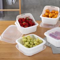 双层水果盘沥水篮家用厨房带盖冰箱收纳盒密封保鲜盒塑料大洗菜盆