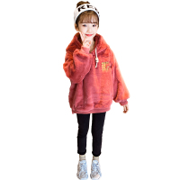 里萌思2019女童冬款新款连帽毛毛套头衫加绒时尚网红卫衣