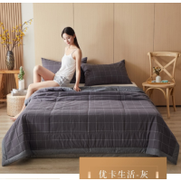 徽珩 100%新疆棉花夏被薄被空调被被芯子可水洗机洗纯棉花被芯 蓝灰格200*230cm(新疆棉花填充)cp23