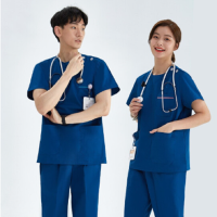 徽珩 洗手衣美容院牙科口腔刷手服护士服 男女短袖套装藏蓝cp26 L