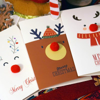 圣诞主题贺卡 红鼻子 贺卡留言卡祝福卡明信片邀请卡七夕情人节圣诞节儿童 贺卡3张