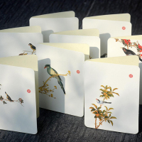 手绘水墨中国风贺卡套装 鸟语花香 节日贺卡留言卡祝福卡明信片邀请卡七夕情人节圣诞节儿童 一套共8张