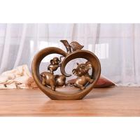 树脂工艺品一家三口象摆件中式创意工艺摆饰家居装饰礼品 拉丝桃心象 25*8*23