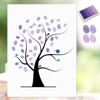 签到树 生日宴指纹画同学会装饰画婚礼签名 指纹签到树 紫色 1副 带框