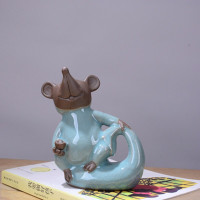 老鼠摆件吉祥物 客厅办公室家居开业家居装饰礼品 陶瓷老鼠摆件