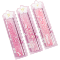 流沙尺子创意小清新樱花流沙尺子创意韩版透明直尺20cm入油流沙可爱萌少女直尺学生文具 樱花流沙