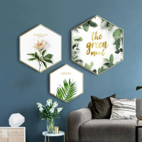 乔迁礼品北欧ins六边形粉色少女心装饰画客厅餐厅床头样板间公寓挂画三联