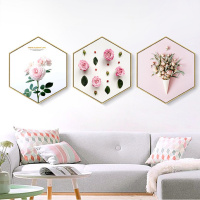 乔迁礼品六边形装饰画北欧风格挂画餐厅墙画粉色ins客厅壁画卧室