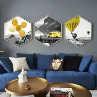 乔迁礼品六边形装饰画现代简约工业风客厅沙发背景墙壁画卧黑白风景挂画