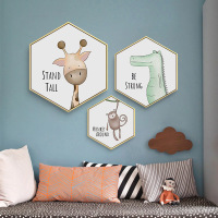 乔迁礼品卡通女孩儿童房装饰画男孩卧室床头挂画现代简约六边形创意动物