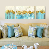 乔迁礼品客厅装饰画现代简约挂画样板房壁画复古抽象金色三联欧式玄关墙画