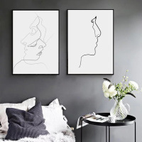 乔迁礼品北欧现代简约拍照背景墙挂画客厅装饰画卧室黑白抽象人物线条墙画