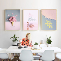 乔迁礼品北欧ins风粉色装饰画简约现代客厅沙发挂画休闲壁画风景墙画天鹅