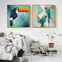 乔迁礼品北欧正方形装饰画鸟挂画鹦鹉壁画色彩艺术墙画客厅文艺撞色欧式