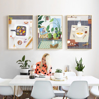 乔迁礼品餐厅装饰画 现代简约客厅沙发背景墙画北欧小清新插画壁画挂画