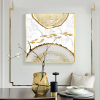 乔迁礼品现代简约轻奢抽象客厅装饰画正方形玄关过道九鱼壁画年轮餐厅挂画