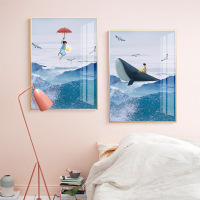 乔迁礼品儿童房创意鲸鱼挂画北欧客厅装饰画现代简约餐厅组合艺术壁画玄关