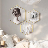 乔迁礼品现代北欧六边形卧室床头装饰画毛玄关挂画女装店院客厅壁画