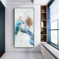 乔迁礼品入户玄关装饰画竖版进走廊过道壁画客厅轻奢挂画现代新中式麋鹿